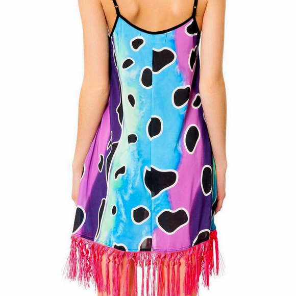 LeOPARD GLAM Watercolor Dye DRESS Pink FRINGE Hem - Picture 4 of 8